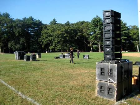 Meyer Melodie Line Array on top of Meyer 700-HP Subs.